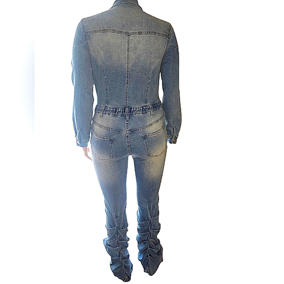 Fashion Nova Blue Denim Jumpsuit L Tall - Picture 3 of 9